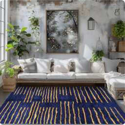Authentic Navy Blue Moroccan Rug, Shag Custom Made Carpet, Large Area Berber Rug - thumbnail 4