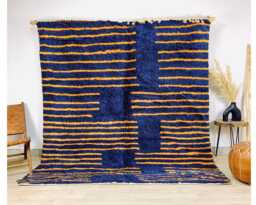 Authentic Navy Blue Moroccan Rug, Shag Custom Made Carpet, Large Area Berber Rug