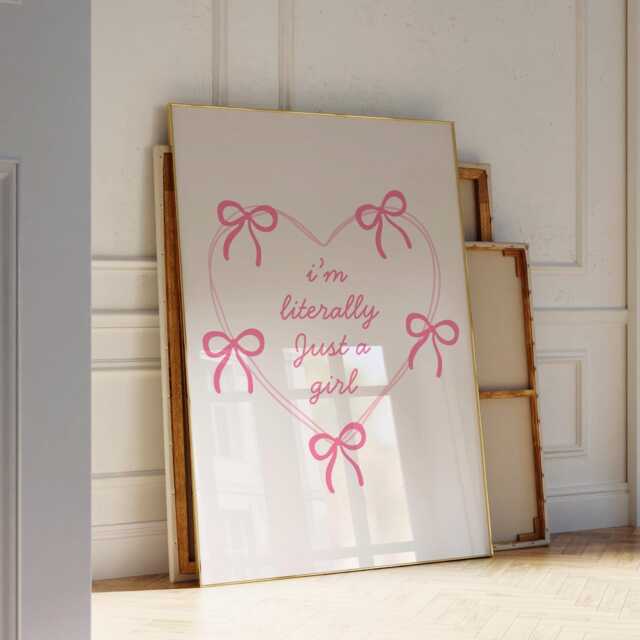 I'm Literally Just A Girl Wall Print, Coquette Girly Art, Pink Decor, Aesthetic Bows, Heart Trendy Bedroom Poster - image 1