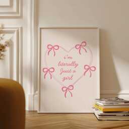 I'm Literally Just A Girl Wall Print, Coquette Girly Art, Pink Decor, Aesthetic Bows, Heart Trendy Bedroom Poster - thumbnail 2