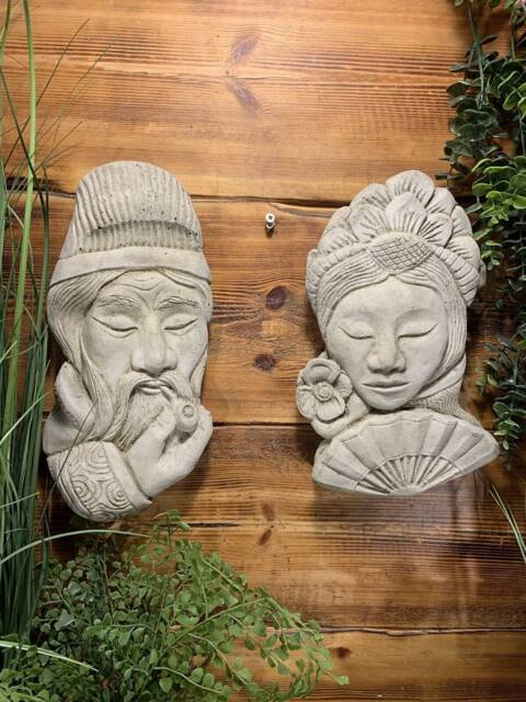 stone Garden Pair Of Oriental Chinese Japanese Wall Plaque Figure Ornaments - image 1