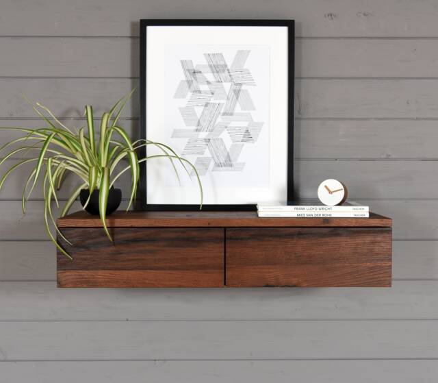 Small Console With 2 Drawers in Antique Oak & Black - image 1