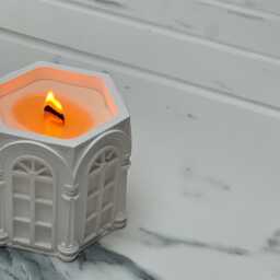 Hand Poured House Candle Stone Roman Church Container With Wooden Wick - thumbnail 4