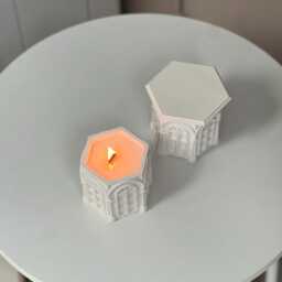 Hand Poured House Candle Stone Roman Church Container With Wooden Wick - thumbnail 3