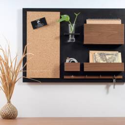 Wall Organizer Black & Walnut Wooden Key Hanger With Pin Board - thumbnail 2