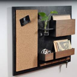 Wall Organizer Black & Walnut Wooden Key Hanger With Pin Board - thumbnail 3