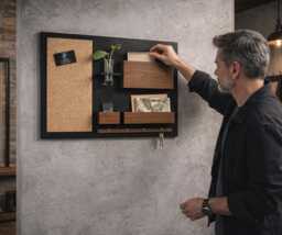 Wall Organizer Black & Walnut Wooden Key Hanger With Pin Board