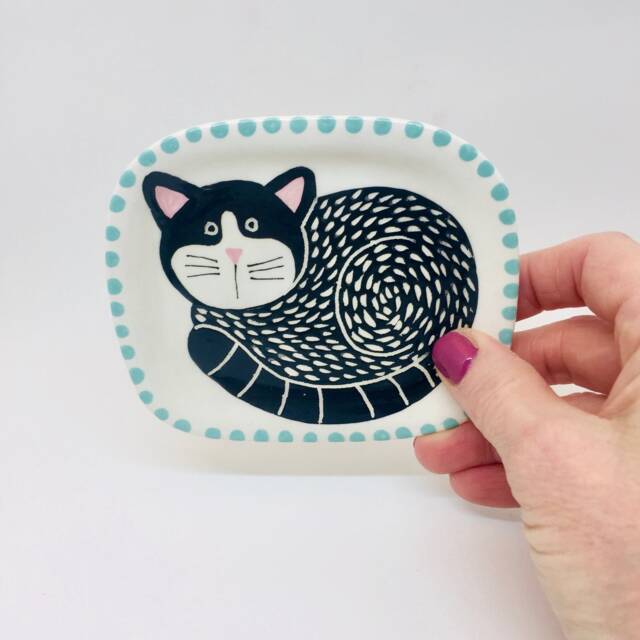 Handmade Ceramic Cat Soap Dish Hand-Painted Trinket Dish - image 1
