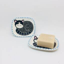 Handmade Ceramic Cat Soap Dish Hand-Painted Trinket Dish - thumbnail 2
