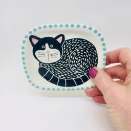 Handmade Ceramic Cat Soap Dish Hand-Painted Trinket Dish