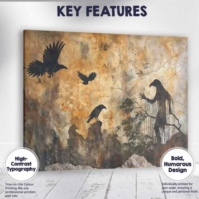 Dark Gothic Crow Silhouette Witch Forest Grunge Fantasy Canvas Wall Art Print Decor Picture Ready To Hang - image 1