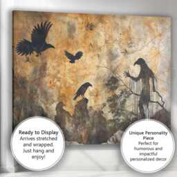 Dark Gothic Crow Silhouette Witch Forest Grunge Fantasy Canvas Wall Art Print Decor Picture Ready To Hang - thumbnail 3