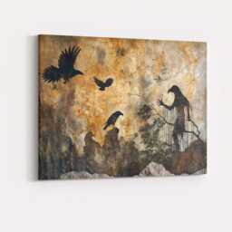 Dark Gothic Crow Silhouette Witch Forest Grunge Fantasy Canvas Wall Art Print Decor Picture Ready To Hang - thumbnail 4