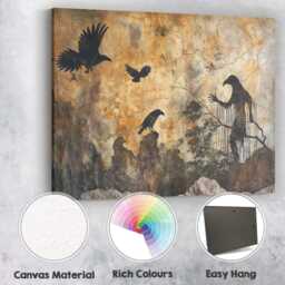 Dark Gothic Crow Silhouette Witch Forest Grunge Fantasy Canvas Wall Art Print Decor Picture Ready To Hang - thumbnail 2