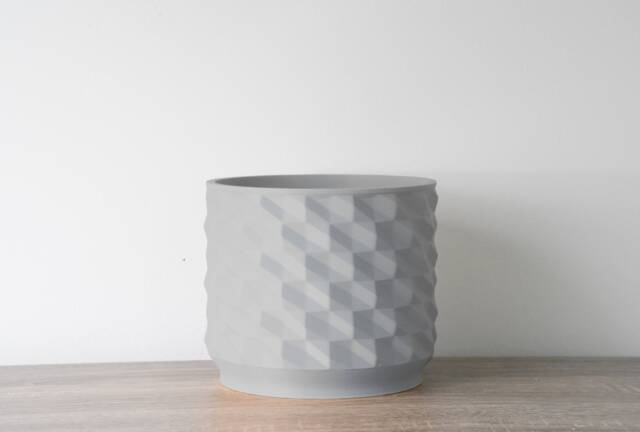 "Geometric Planter With Drainage & Saucer in Gray, Unique 3D-Printed Plant Pot, Small To Large Sizes 4"" 5"" 6"" 7"" 8" - image 1