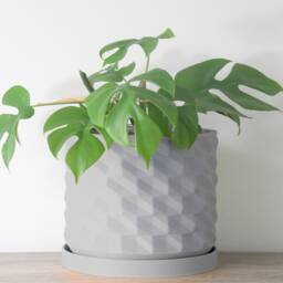"Geometric Planter With Drainage & Saucer in Gray, Unique 3D-Printed Plant Pot, Small To Large Sizes 4"" 5"" 6"" 7"" 8" - thumbnail 2