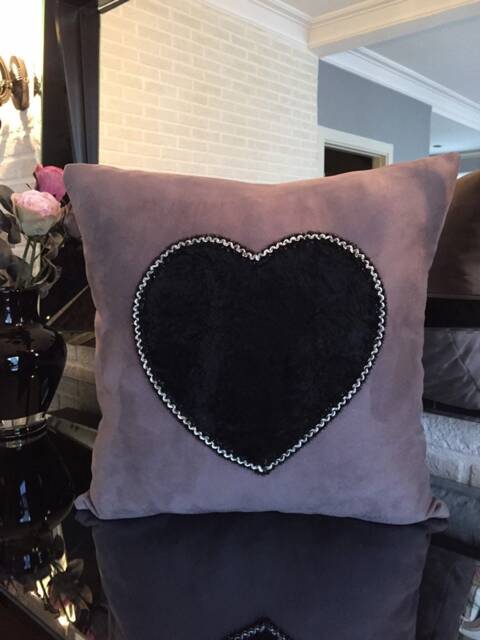 Lilac & Black Heart Suede Decorative Pillow Cover, Valentine's Day Pillow-Home Decor-Gift For Her-Faux Fur Pillow, Cushion, Throw - image 1