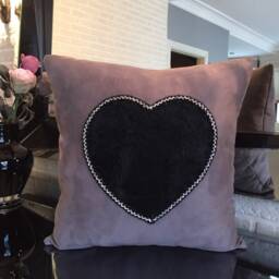 Lilac & Black Heart Suede Decorative Pillow Cover, Valentine's Day Pillow-Home Decor-Gift For Her-Faux Fur Pillow, Cushion, Throw - thumbnail 4