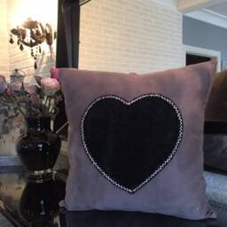 Lilac & Black Heart Suede Decorative Pillow Cover, Valentine's Day Pillow-Home Decor-Gift For Her-Faux Fur Pillow, Cushion, Throw - thumbnail 2