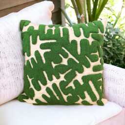 Hand Tufted Punch Needle Pillow Cover Psychedelic Green Embroidered Cushion - thumbnail 2