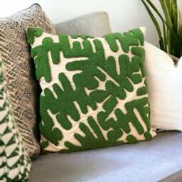 Hand Tufted Punch Needle Pillow Cover Psychedelic Green Embroidered Cushion - thumbnail 3