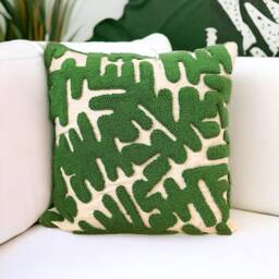 Hand Tufted Punch Needle Pillow Cover Psychedelic Green Embroidered Cushion - thumbnail 1