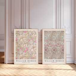 Set Of Two William Morris Floral Prints, Vintage Botanical Wall Art, Flower Print Set, Exhibition Print, Textiles Museum Cream - thumbnail 2