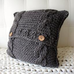 Handknitted Wool Cable Knit Pillow Cover Natural Brown Accent - 18x18 - thumbnail 3