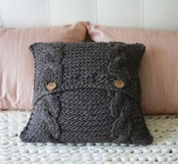 Handknitted Wool Cable Knit Pillow Cover Natural Brown Accent - 18x18 - thumbnail 1