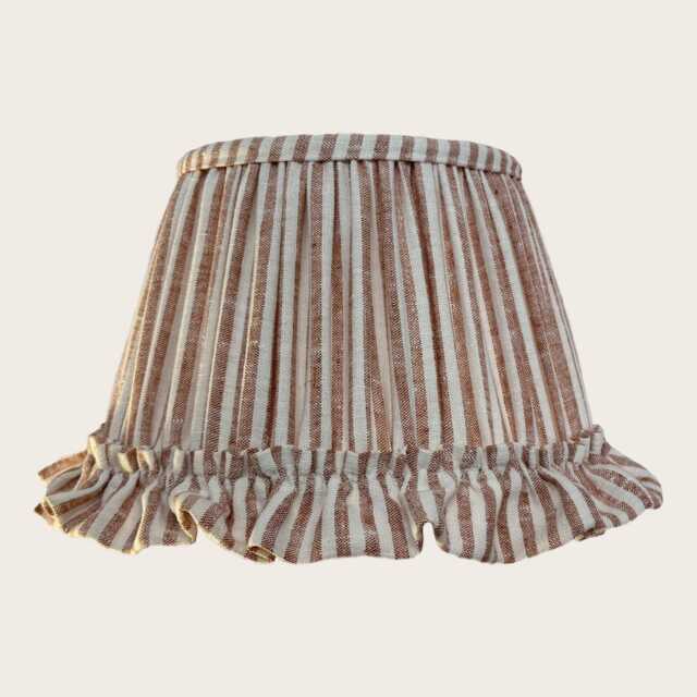 Terracotta Pinstripe Linen Ruffled Lampshade - Handmade Pleated Shade With Frill Rustic Farmhouse & Country Lighting - image 1
