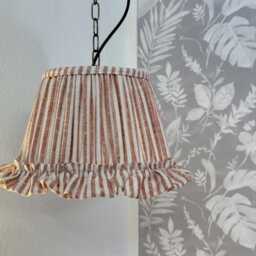 Terracotta Pinstripe Linen Ruffled Lampshade - Handmade Pleated Shade With Frill Rustic Farmhouse & Country Lighting - thumbnail 2