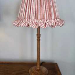 Terracotta Pinstripe Linen Ruffled Lampshade - Handmade Pleated Shade With Frill Rustic Farmhouse & Country Lighting - thumbnail 3
