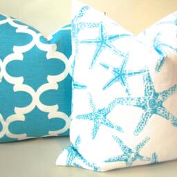 Turquoise Pillows Aqua Blue Pillow Covers Gold Throw Pillows 22 24x24 26 Euro Shams - thumbnail 2