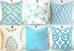 Turquoise Pillows Aqua Blue Pillow Covers Gold Throw Pillows 22 24x24 26 Euro Shams - thumbnail 1