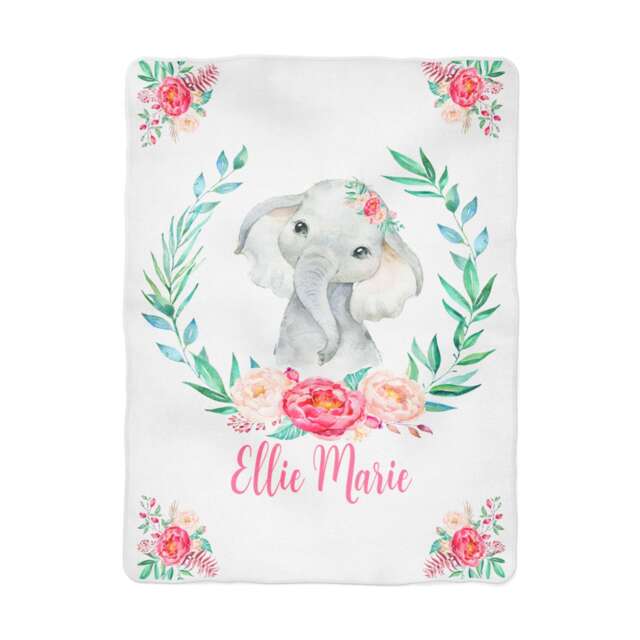 Baby Girl Elephant Monogram Blanket in Fleece, Minky, Or Sherpa. Perfect Gift - image 1