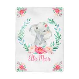 Baby Girl Elephant Monogram Blanket in Fleece, Minky, Or Sherpa. Perfect Gift - thumbnail 1
