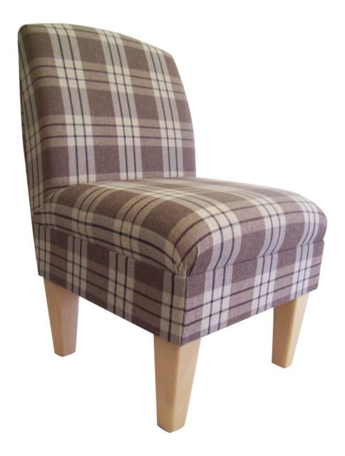 Bedroom Chair On Wooden Beech Coloured Legs - Kintyre Chestnut Tartan Fabric - image 1