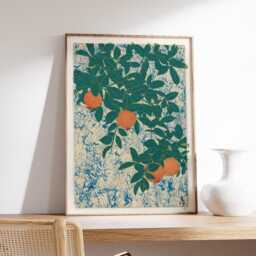 Pomegranate Botanical Wall Art Print - Vintage Fruit Illustration Poster Green Leaves Nature Artwork - thumbnail 2