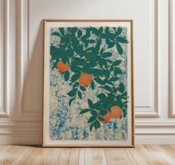 Pomegranate Botanical Wall Art Print - Vintage Fruit Illustration Poster Green Leaves Nature Artwork - thumbnail 1
