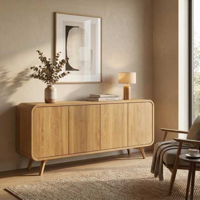 Sideboard, Credenza, Dresser, Wood Tv Unit With Two Compartments, Stand, Vinyl Record Storage, High Dresser, Art Deco Media Console - image 1