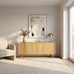 Sideboard, Credenza, Dresser, Wood Tv Unit With Two Compartments, Stand, Vinyl Record Storage, High Dresser, Art Deco Media Console - thumbnail 2