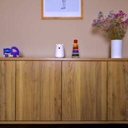 Solid Oak Wood Sideboard, Art Deco Media Console, Vinyl Record Storage - thumbnail 4