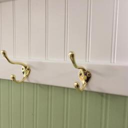 White Wood Coat Rack With Brass Hooks Country Wall Shelf - thumbnail 3