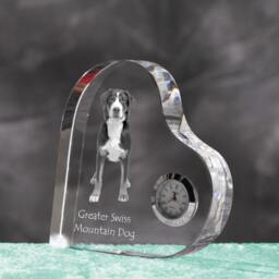 Greater Swiss Mountain Dog - Crystal Clock in The Shape Of A Heart With Image Pure-Bred Dog - thumbnail 2