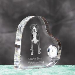 Greater Swiss Mountain Dog - Crystal Clock in The Shape Of A Heart With Image Pure-Bred Dog - thumbnail 3