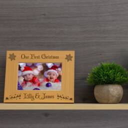 Personalised Engraved Our First Christmas Wooden Photo Frame - Family Xmas Picture Siblings Cousins - thumbnail 1