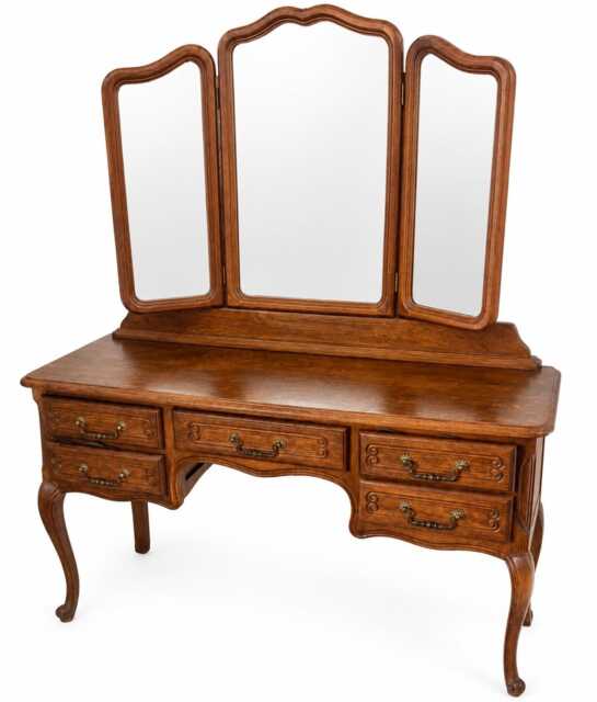 French Oak Dressing Table With 3 Way Mirror - image 1