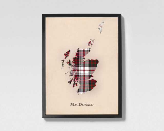 Clan Macdonald Scottish Tartan Map - Of Scotland Family Wall Decor, Ready To Hang - image 1