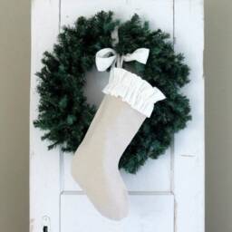 White Ruffle Canvas Christmas Stocking
