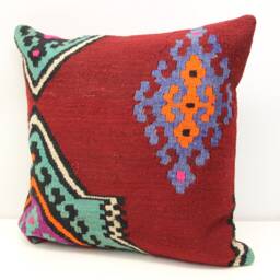 Handmade Kilim Pillow Cover 20x20, Retro Oriental Cushion - thumbnail 3